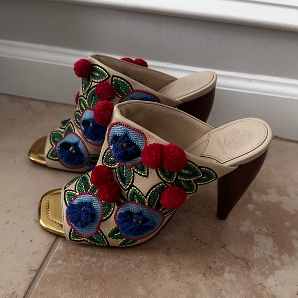 Tory Burch Multicolor Embroidered Mules - Picture 2 of 9